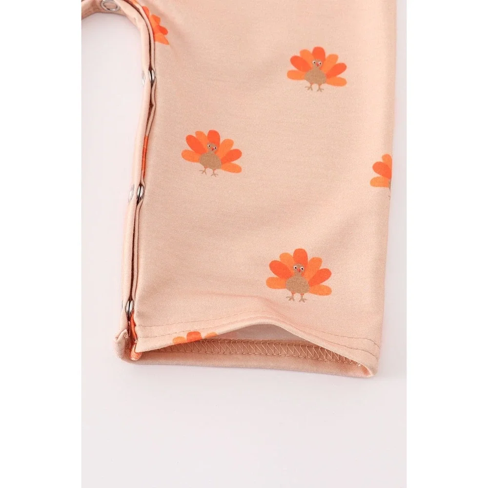 Infant 6M Turkey Romper Smocked‎ Embroidered Thanksgiving Neutral Boutique NEW